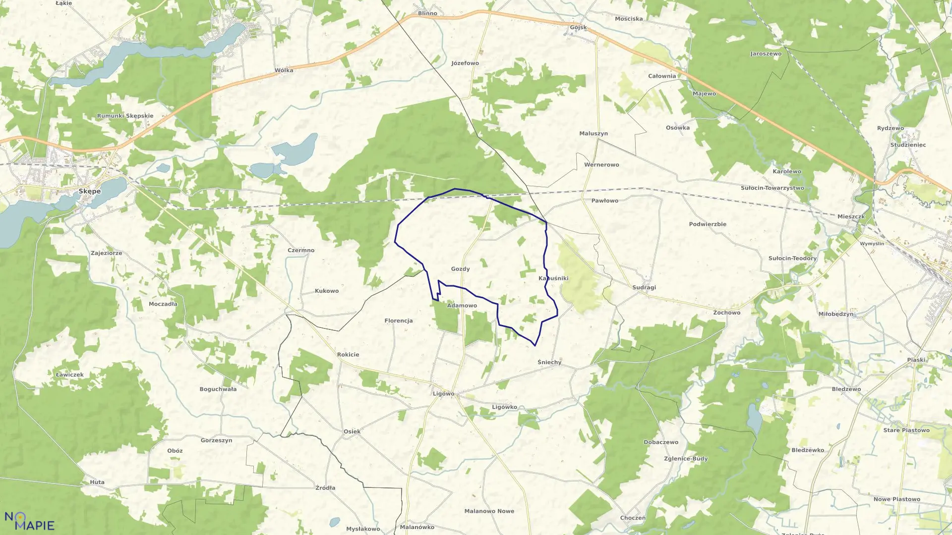 Mapa obrębu GOZDY w gminie Mochowo