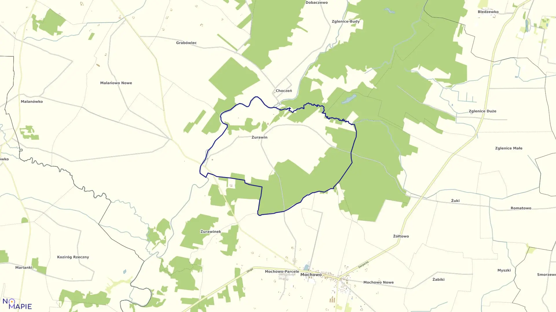 Mapa obrębu ŻURAWIN w gminie Mochowo